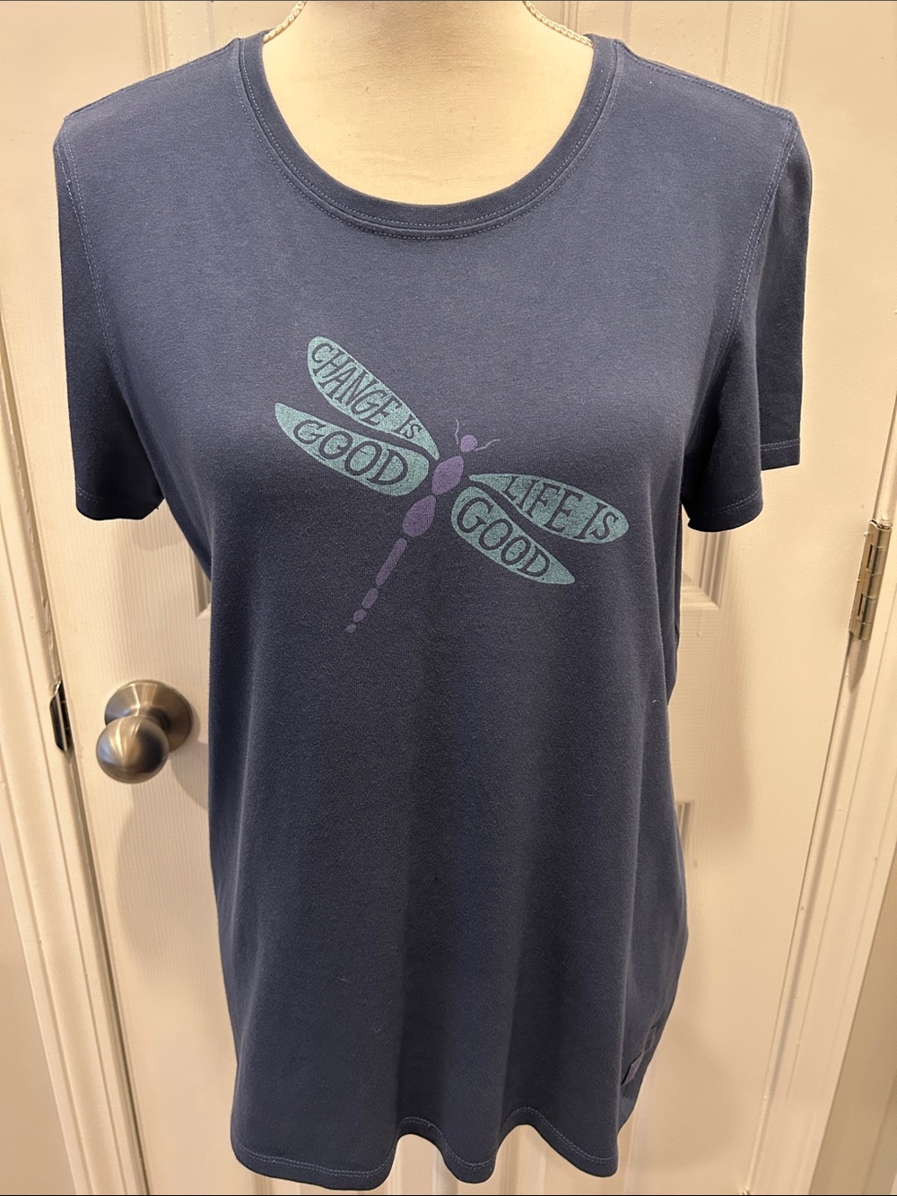 Medium Life Is Good Navy Short-Sleeve Dragonfly Tee